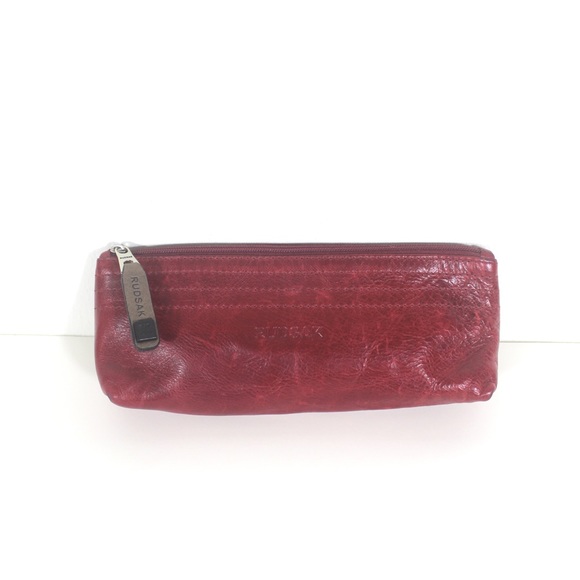 Red Leather RUDSAK Baina Cosmetic Pouch Small Bag Clutch Distressed Pencil Case - Picture 3 of 8